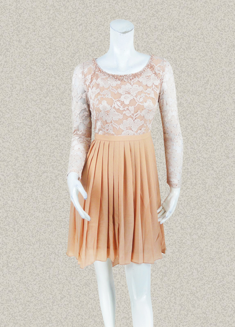 正品钉珠蕾丝长袖春秋连衣裙