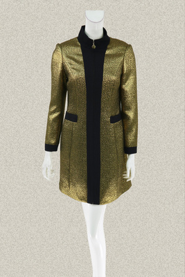 爱珂菲eccapp正品亮丝竖领长外套