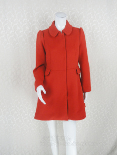 清仓 正品 娃娃领甜美红色女冬春羊毛毛呢大衣呢外套DA214 fon