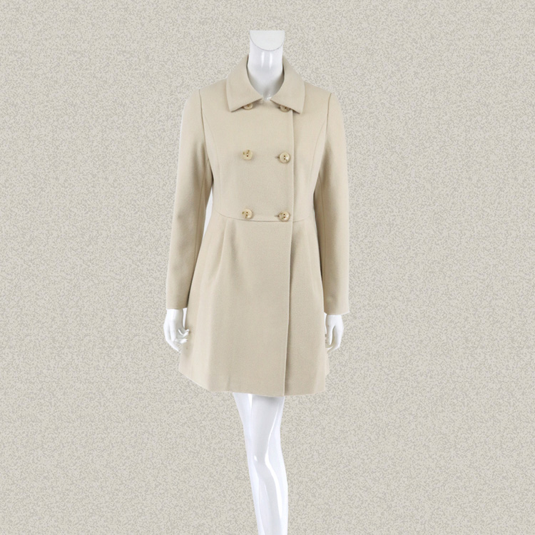 蕾DOW 正品 翻领双排扣中长款OL女冬春羊毛兔毛呢大衣 L5WC68005