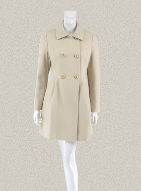 蕾DOW 正品 翻领双排扣中长款OL女冬春羊毛兔毛呢大衣 L5WC68005