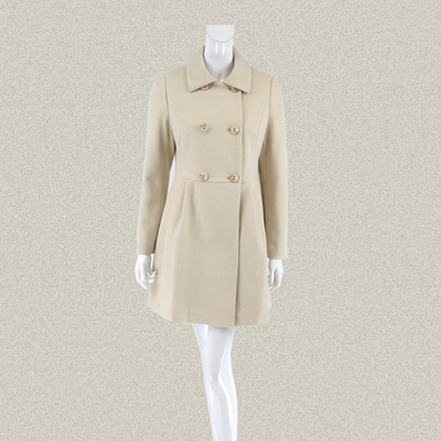 蕾DOW 正品 翻领双排扣中长款OL女冬春羊毛兔毛呢大衣 L5WC68005