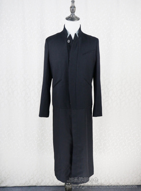 男装上新!桀A jie*r 男秋冬羊毛薄呢拼接立领长款文艺外套JW41260