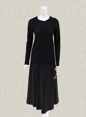 法路INA 正品 抽针条纹提花修身黑色女春秋冬羊毛针织衫上衣 5043