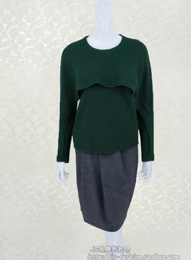 新!Double*爱 贴布装饰圆领蝙蝠袖女秋冬弹力羊毛呢针织衫E5003A