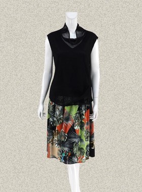 奈CO 正品 堆领包肩设计感不对称褶皱女春夏秋黑色网格上衣455013