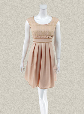 丝fu卡 正品 金丝提花蕾丝拼接包肩甜美淑女春夏无袖连衣裙 26053