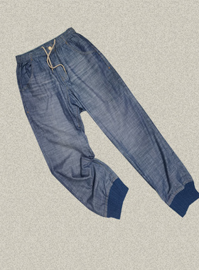 桀A jie*r 男装正品 松紧腰针织拼色夏秋全棉牛仔裤八分裤JS41305