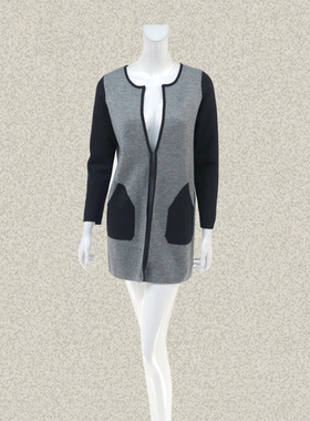 新!丝fu卡 正品 撞色拼色贴袋女冬春修身披肩开襟羊毛外套 430320