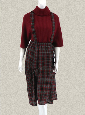 新!森系列S*lazar 橡筋腰苏格兰格学院风女春秋吊带半身裙2DWC101