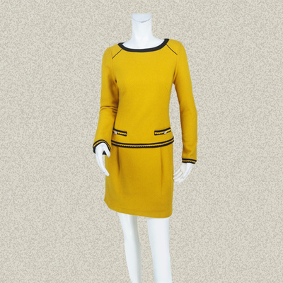 C*fon 正品清仓 撞色镶边修身糖果色女冬春全羊毛针织连衣裙LA170