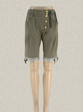 新!V*VA HE*RT 钮扣抽绳松紧腰裤女夏秋棉质针织短裤VS43601二色