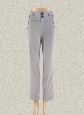 丝fu卡 正品 腰绊装饰清爽灰色女春夏修身小直筒裤九分裤 35048