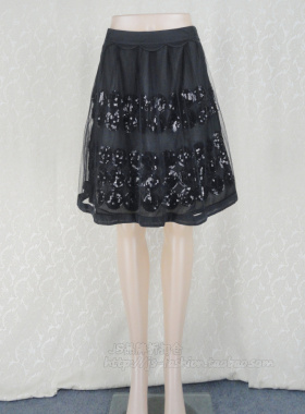 焕新促!裘T*诺G*dia 精美珠牌绣女夏秋文艺范网纱半身裙421083C