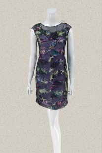 七彩绣花船形领包肩轻熟女夏两件套修身 正品 连衣裙51023E 裘TN 新