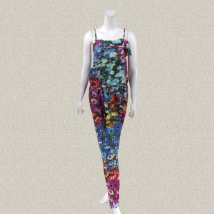 松紧腰连身裤 度假风大花印花女夏热带风情小脚裤 532060 正品 裘TN