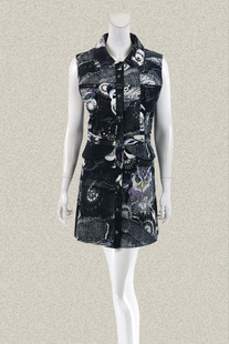 翻领亚克力拉链印花女春秋棉弹力马夹连衣裙542012Y 正品 新 裘TN