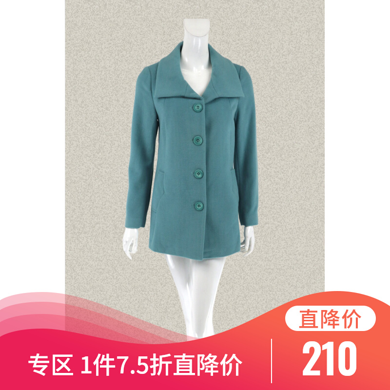 新!蕾DOW 正品 翻领单排扣清新女冬春中长羊毛呢外套 L4WB31109