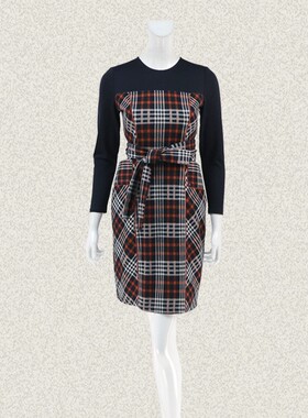 法路INA  正品 拼色英伦风格子修身淑女春秋弹力连衣裙 FRCL7041