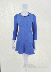 二色 JH风 中厚连衣裙 女冬春亚克力钉珠提花八分袖 LA138 正品