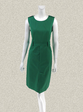 丝fu卡 正品 圆领无袖修身绿色女春秋弹力连衣裙背心裙 180020