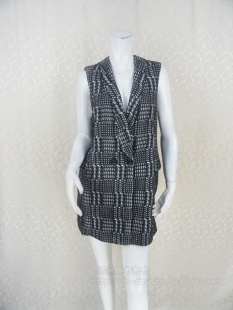 fon 西装 正品 无袖 领格子提花中长女秋冬马夹外套XD511 清仓