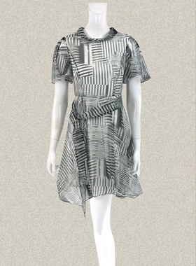 新!F*RRO G*ANO 不规则下摆系带女夏桑蚕丝印花连衣裙FE2E804W08