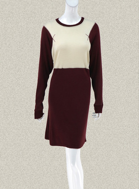 调仓清仓!V*VA HE*RT 压线拼色百搭长袖女春秋针织连衣裙 VW44600