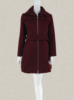 季H风 正品清仓 两用领显瘦中长女秋冬拉链款羊毛呢大衣DA217
