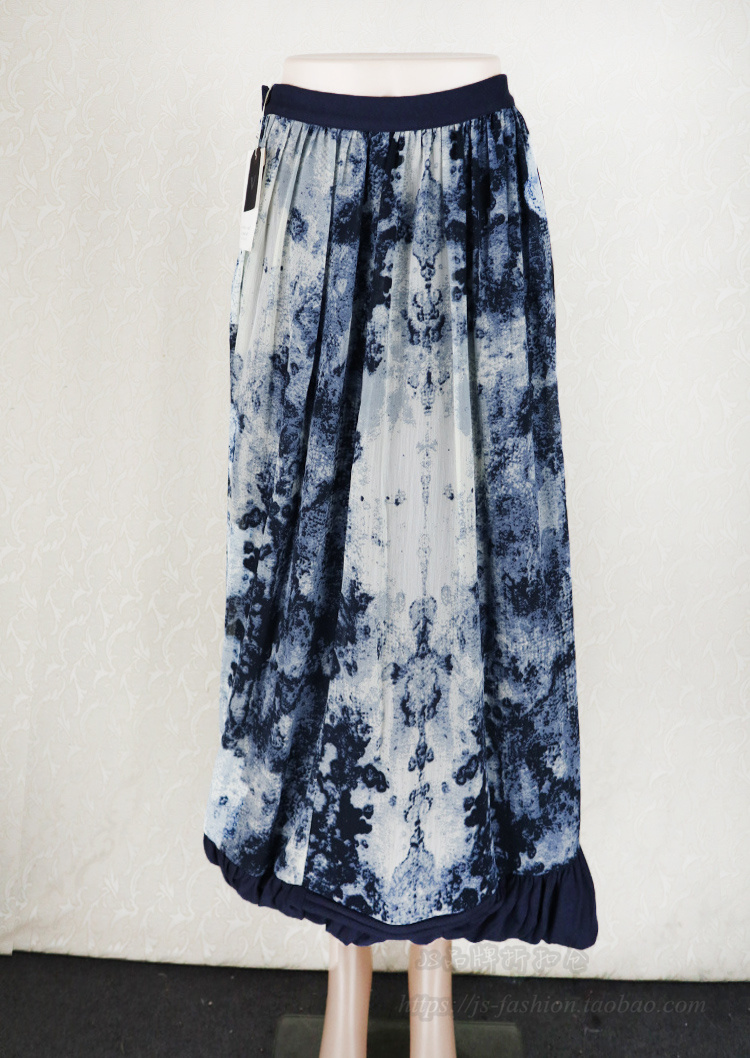 促!V*VA HE*RT正品 棉针织印花拼接半身长裙女夏秋灯笼裙VS55606