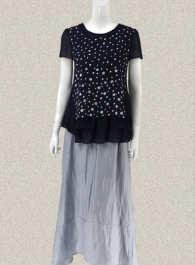 新!爱珂菲yidian 雅致碎花荷叶边拼接女夏雪纺衫小衫 DM22081 XL