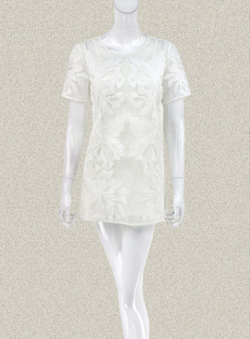 新!尚MORE 正品 网眼绣花清新两件套女夏秋短款连衣裙 SRVXY016