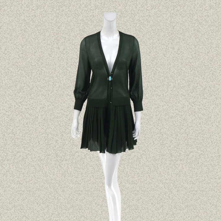 新!卡迪DL 正品 雪纺拼百褶钮扣装饰女夏秋针织开衫披肩 C1AGB111