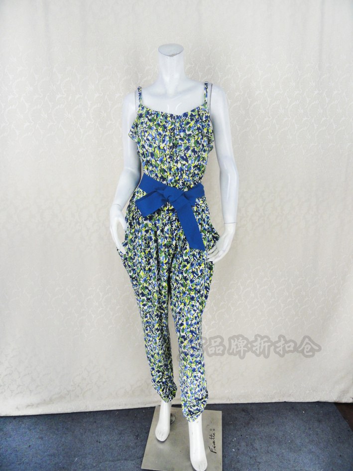 调仓清仓!欧BL奴 碎花弹力哈伦裤长裤女夏吊带连体裤I6202 大码