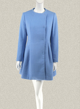 JH风 正品清仓 圆领清新甜美粉调女冬春羊毛呢大衣中长外套DA221