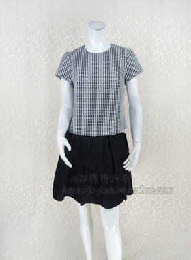 新!蕾DOW 专柜正品短袖格子提花显瘦宽松百搭女春上衣L5AB15003