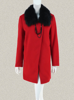 新!蕾DOW 可脱卸貉子毛领糖果色女冬羊毛呢大衣L12DA17111/17047