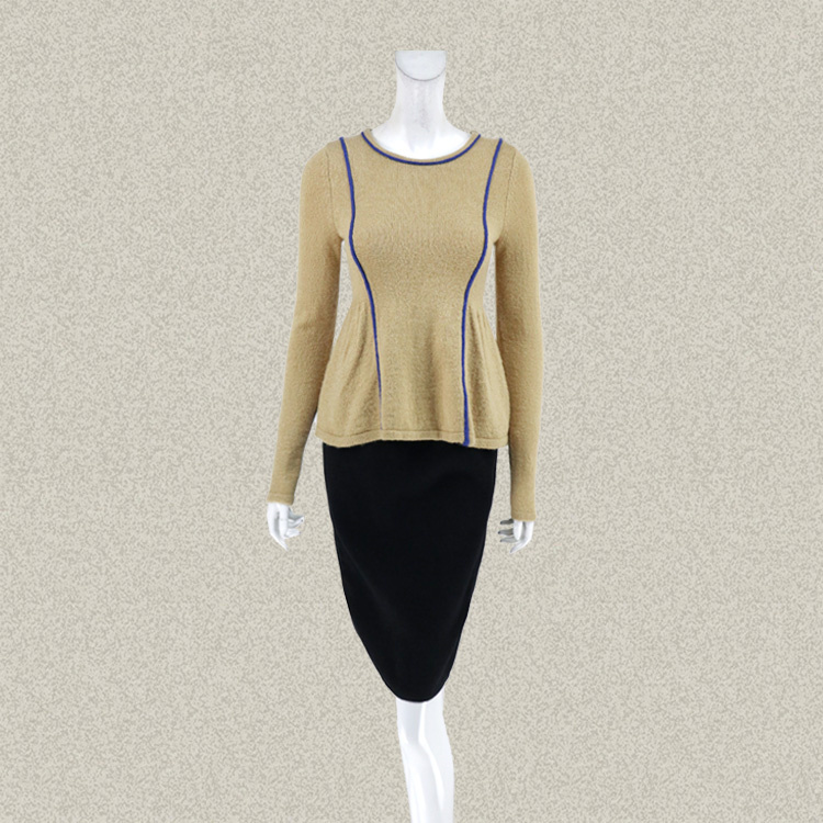 拼色减龄长袖修身套头毛针织衫