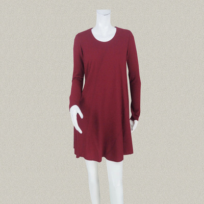 枣红色A型遮肚全羊毛针织连衣裙