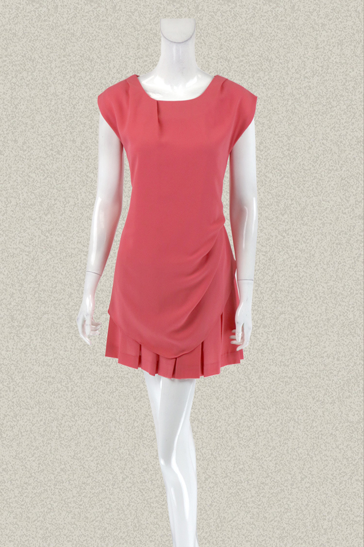 新!丝fu卡 正品 不对称褶皱假两件女夏减龄小个梭织连衣裙6426080