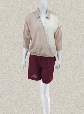 新!V*VA HE*RT正品 不对称拼色橡筋摆翻领女夏秋丝棉上衣VS40204