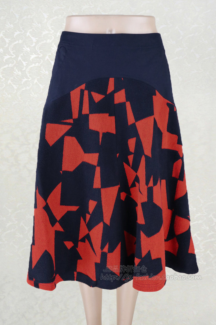 全棉拼色提花显瘦中长裙