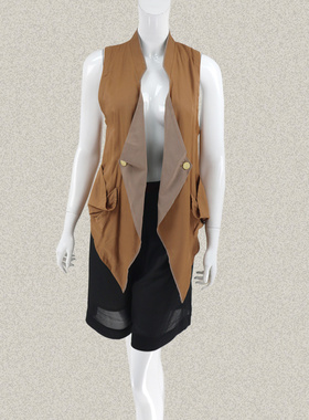 V*VA HE*RT 正品 拼色不规则摆立领女夏无袖休闲马夹上衣VS52305