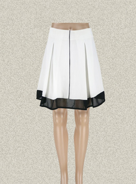 裘TN 正品 黑白拼色学院风减龄百搭女夏秋半身裙醋纤短裙 72016C1