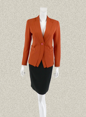新!丝fu卡 正品 一粒扣甜美橙色修身女春秋OL通勤微弹外套49087