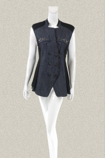 雪纺拼接立领钉珠包肩女春夏棉弹力牛仔马夹532107F 正品 新 裘TN