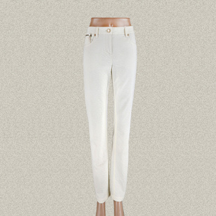 新!裘TN 正品 金属腰牌修身女春秋棉弹力提花小脚裤长裤532050B