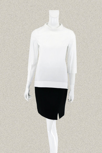 新!新年价!奈CO 正品卷边领不规则摆女秋棉弹力白色衬衫 5F250501