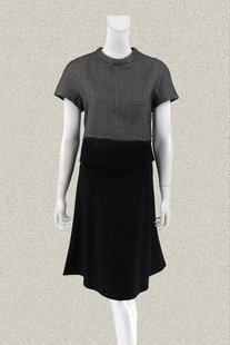 网眼拼接夹亮丝雅致黑白格包肩女春秋短上衣642532A 正品 新 裘TN