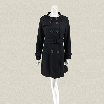 海阔SKY*EA 立领双排扣黑色OL女春秋冬中长羊毛外套呢大衣 6386